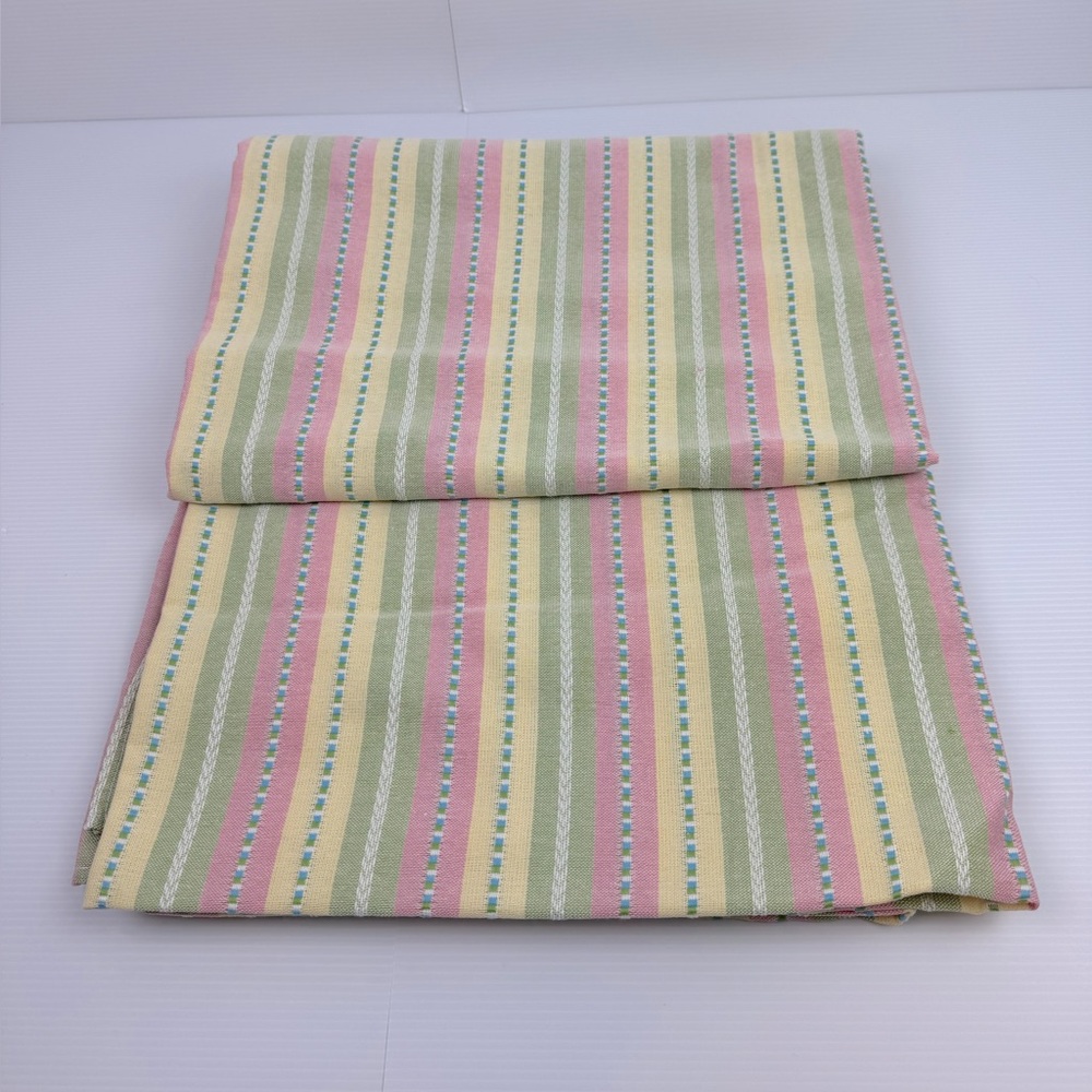Colordrift Garden Stripe Easter Spring Tablecloth Pink Green 60 X12”Oblong New